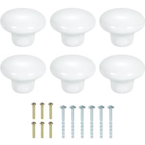 uxcell 6Pcs Ceramic Cabinet Knobs, 32mm/1.26" Mushroom Round Shaped Drawer Knobs Dresser Knob Pulls Handle with Screws for Wardrobes Bedroom Furniture Closet Cupboard, White