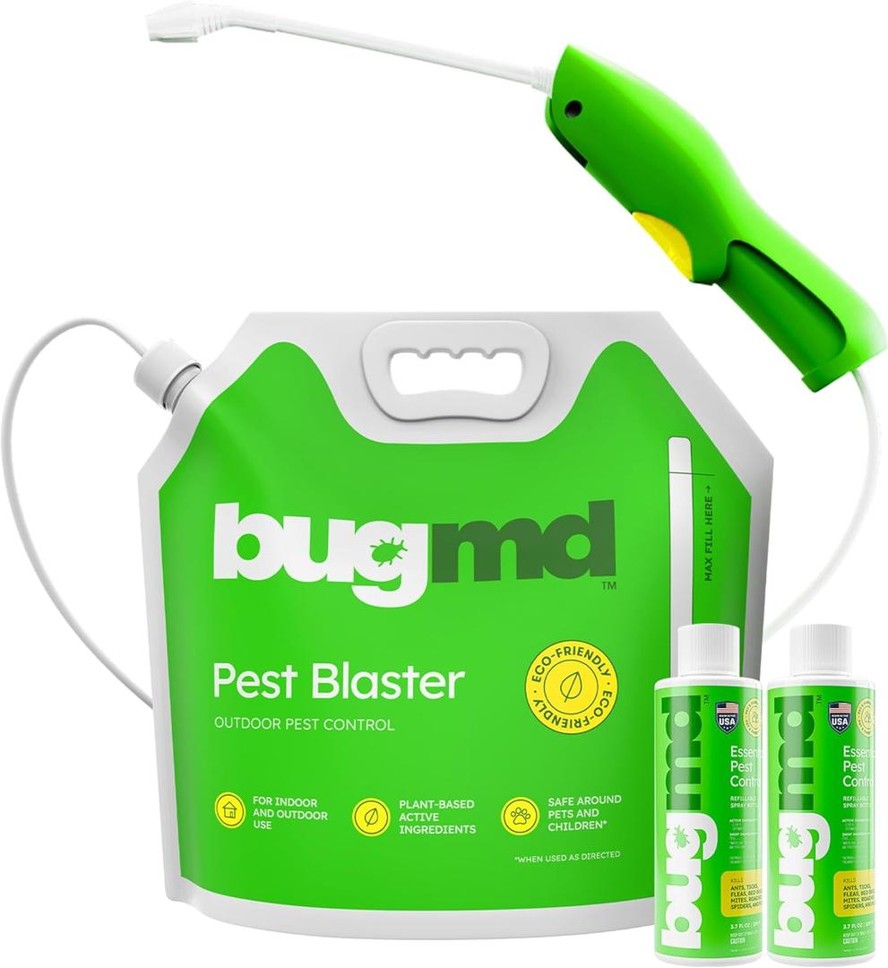 BugMD Blaster Kit - 2 Pack Pest Control Essential Oil Concentrates 3.7 oz and 1 Pest Blaster - Plant-Powered Bug Spray for Home, Insect Killer, Ant Killer for House, Flea Spray for Home, Roach Spray