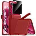 Spugan for Motorola Razr Ultra 2025 Case, Built-in [Privacy Screen Protector] [Hinge Protection] [Hidden Kickstand] Slim Shockproof Phone Case for Motorola Razr Ultra 2025 (Burgundy Red)