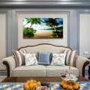 Wall Art Sea Beach Coconut Tree Landscape Picture Print Canvas Wall Art Modern Giclee Artwork Home Decor Stretched and Framed Ready to Hang,2cm Thick Frame, Waterproof Artwork., 40"L x 20"W