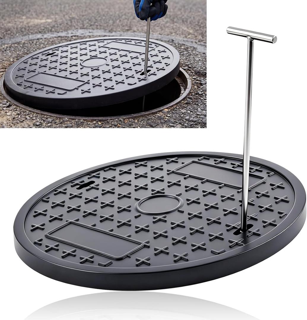 Round Manhole Cover 20 Inch, Hook, Black Recessed Lid
Composite Lid with Steel Reinforcement Corrosion Resistant, for Septic Tank Well, Non-slip Surface, Stainless Steel Hook