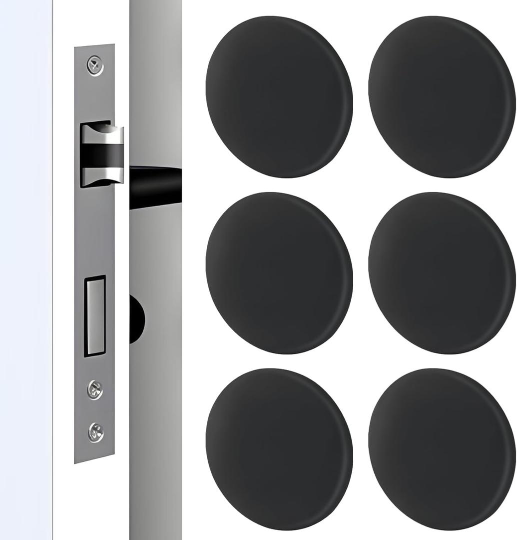 Hordion Door Stopper Wall Protector, Silicone Door Knob Guard Wall Shield, Round Self-Adhesive Door Handle Bumper Silencer for Home Office School 6 Pack, Black