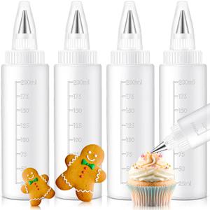 4 Pcs Plastic Squeeze Bottles for Cookie Icing Bottle Decorating Supplies Squeezing Applicator Writer for Food Coloring Frosting Pancake Arts(8 oz)