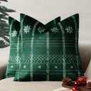 Foindtower Pack of 2 Decorative Velvet Christmas Pattern Throw Pillow Covers Holiday Print Cushion Cover with Snowflake Accent Pillowcase for Couch Sofa Living Room Home Decor,2020 Inch,Dark Green