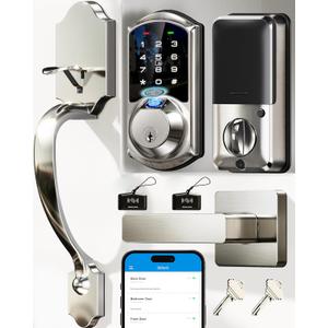 Veise VE07-H Fingerprint Smart Locks for Front Door with Handle Set, App Control, Keyless Entry Keypad Deadbolt, Digital Electronic Touchscreen, Easy Install, Auto Lock, Satin Nickel