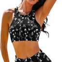 Cerburny High Waisted Bikini Sets for Women 2 Piece Swimsuit Women High Neck Bikinis Racerback Bathing Suits, L , Black Butterfly