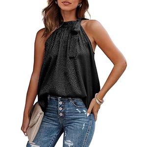 BTFBM Women Sleeveless Tie Mock Neck Summer Tops Loose Casual Side Bow Satin Halter Tank Top Blouse Shirts Size M