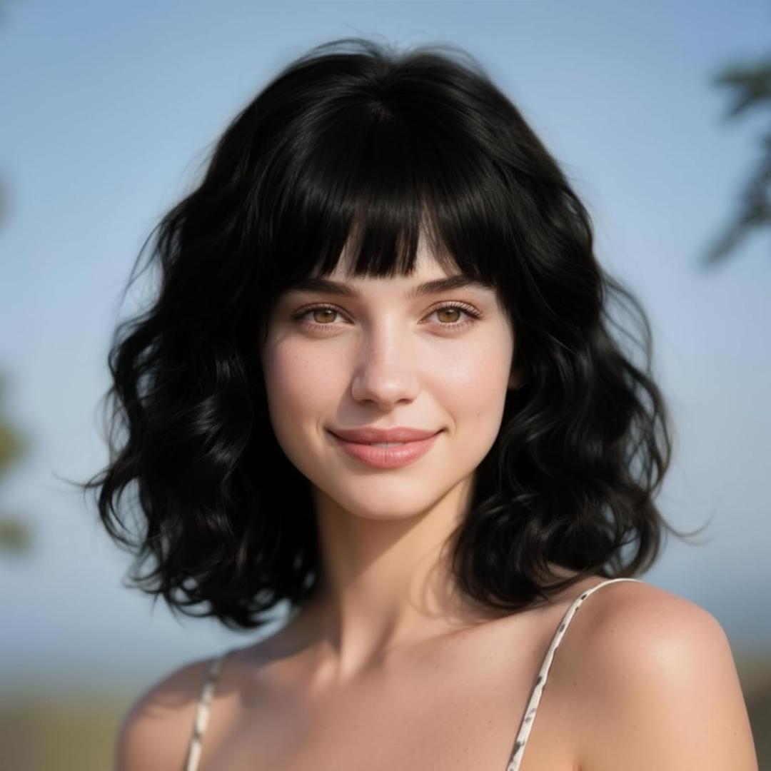 SUKRI Black Bob Wigs with Bangs for Women,4x4 Realistic Scalp,Free PartLoose Wavy Hair Shoulder Length Wigs Synthetic Heat Resistant for Daily Party Use (Black,12 Inch)