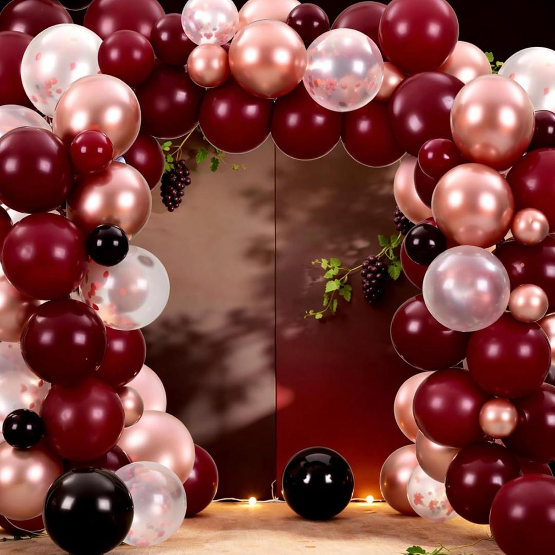 Hungdao 140 Pcs Wine Birthday Decorations Burgundy Balloon Arch Kit for Women 5/8inch Latex Balloons Burgundy Wedding Favor Aging Like Fine Wine Birthday Decor Wedding Bridal Shower Party Anniversary