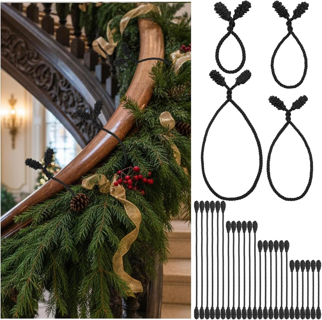 24 Pcs Christmas Garland Tie 4 Size Banister Twisted Ties Decorative Reusable and Flexible Twist Ties for Hang Garland, Lights, and Xmas Holiday Decorations(Black)