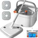 INWEJIA Spin Mop and Bucket Set with Self - Separation System, 360 - Degree Spinning Self - Wringing, Square Cleaning Mop and Bucket with Wringer, with Replaceable Mops (Light Grey - 2 Pads)