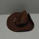 Western Cowboy Hat for Men Women Classic Roll Up Fedora Hat with Buckle Belt(Size: M) (Brown)