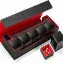 Premium Trading Card Storage Case with 5 Individual Deck Cases, Large MTG Commander Deck Box Holds 1800+ Cards, PU Leather Organizer for TCG & Sports Card Collections (Black & Red)