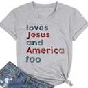 4th of July Tops for Women Loves Jesus and America Too Shirt Patriotic Shirts Red White and Blue Tshirts Gray, Large