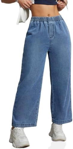 PEIHOT Womens Wide Leg Cropped Jeans 90s Elastic Waist Baggy Pull On Denim Pants for Woman 2024 Trendy S