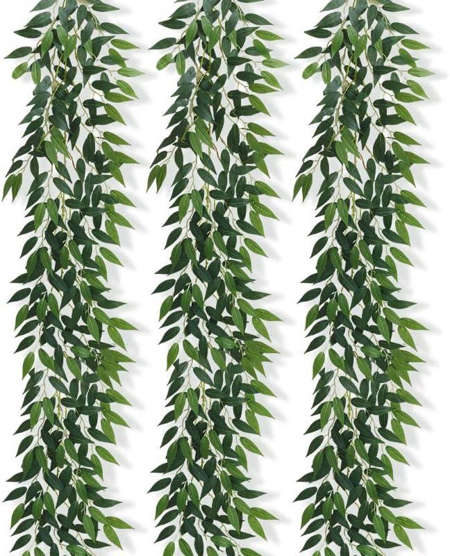 3 Strands Italian Ruscus Artificial Vines, 39" Silk Vine Garland with Green Leaves, Fake Hanging Plants Greenery Decor for Home, Bedroom, Wall, Party, Wedding Decoration