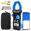 Bluetooth Clamp Meter, TRMS 6000 Counts Auto- Ranging Clamp on Ammeter, 1000A AC/DC Current Clamp Volt Meter, Wireless Clamp Multimeter Measures Capacitance, Ohm, Hz, NCV and Temperature