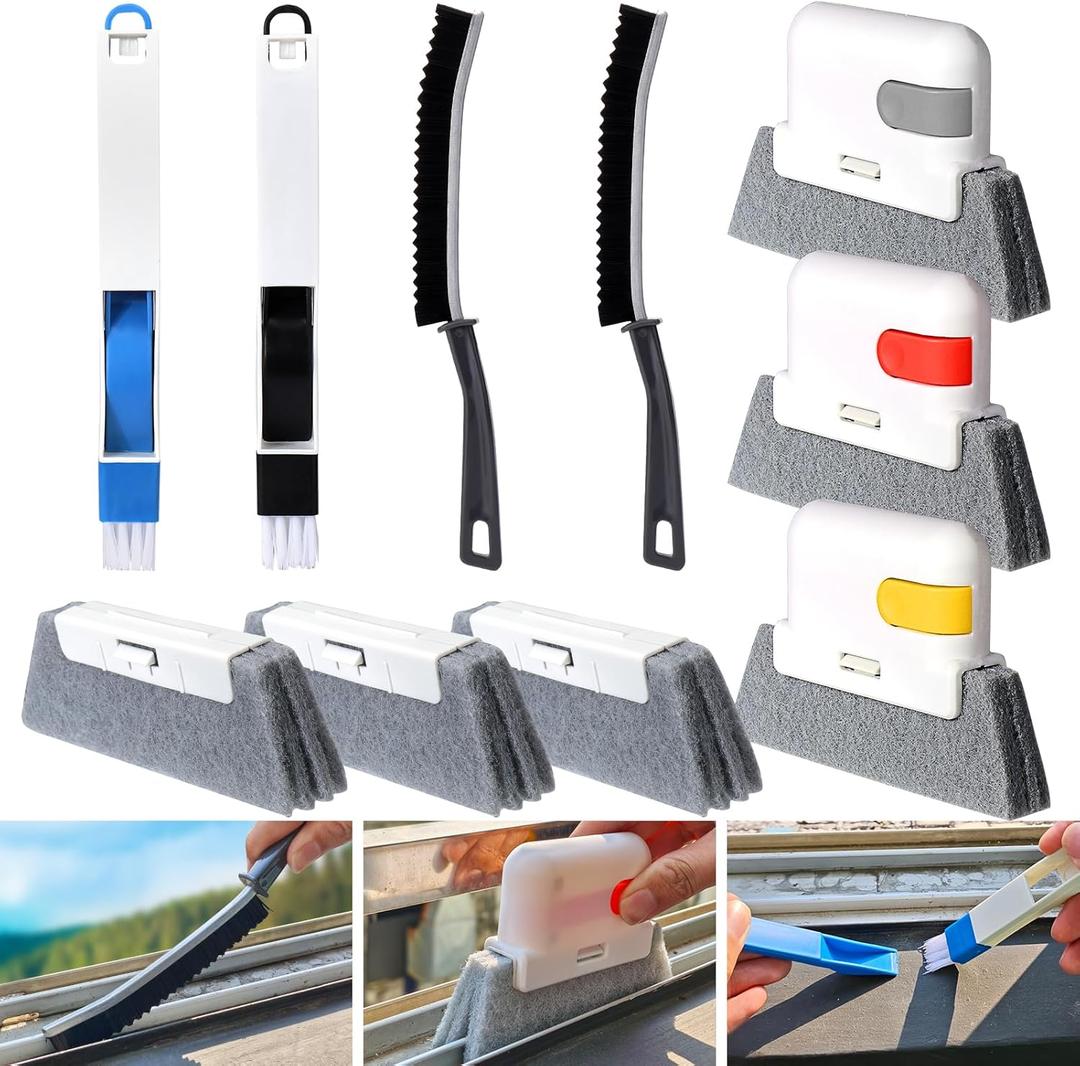 XANGNIER Window Sill Cleaner Tool,10 Pcs Magic Door Window Track Cleaning Tools Kit,Sliding Door Track Cleaner,Groove Crevice Cleaning Brush for Tile Lines/Shutter/Car Vents/Air Conditioner/Keyboard (Multicolor)