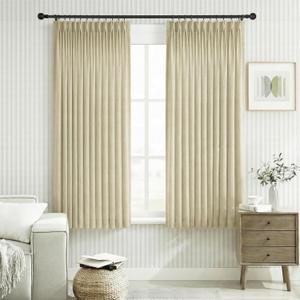 PANGSINNE Khaki Linen Semi Sheer Curtains 45 Inch Length 2 Panel Set Light Filtering Drapes for Kitchen Small Windows Privacy Pinch Pleated Back Tab Rustic Country