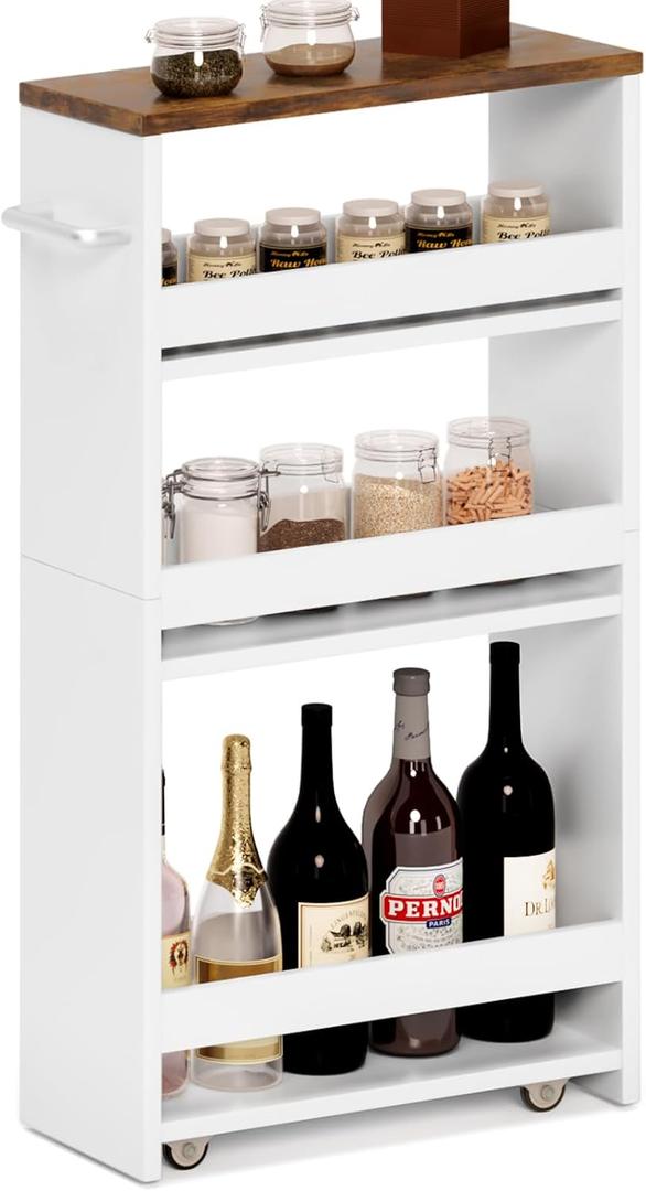 MARTY Rolling Storage Cart 4-Tier White Kitchen Cart with Wheels,Slim Storage Cart with Handle Slide Out Utility Cart Shelving Unit Organizer Trolley for Laundry Narrow Places Bathroom Small Corner (5.51"D x 15.75"W x 31.5"H)