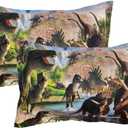 ADASMILE A & S 2 Pieces Kids Pillow Cases Dinosaur Pillowcases for Boys Teens Dino Printed Standard Pillow Shams with Envelope Closure, Soft & Breathable 20"x30" (Green)