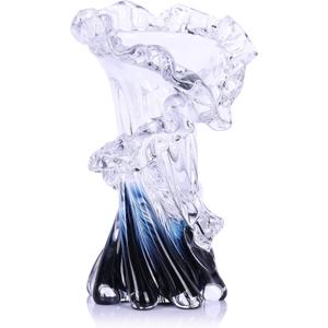 Hand Blown Blue Glass Vase, Unique Art Beautiful Ocean Glass Vase for Home Centerpiece, Coffee Table, Living Room, Office Decor - 8" H