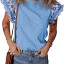 SELINK Womens Summer Ruffle Short Sleeve Top Crewneck T Shirts Floral Trim Casual Blouses (Medium, Z58 Sky Blue)