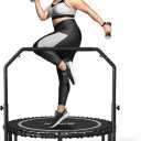 BCAN 450/550 LBS Foldable Mini Trampoline, 40"/48" Fitness Trampoline with Bungees, U Shape Adjustable Foam Handle, Stable & Quiet Exercise Rebounder for Adults Indoor/Outdoor Workout