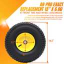 AR-PRO Exact Replacement 15" x 6.00-6" Front Tire and Wheel Assemblies Compatible with John Deere Riding Mowers 100 and D100 Series - 3" Centered Hub and 3/4" Bushings, 4Ply Pneumatic (Set of 2)