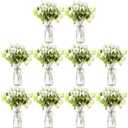 20 Pack Artificial Flowers with Vase Bulk, 10 Bundles Silk Flower Bouquet 10 Clear Vase with 1 Pcs Rope, Table Centerpiece Arrangement Wedding Party Deco(Dahlia,White)