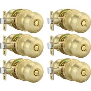 Goldenwarm Gold Door Knobs Interior, 6 Pack Privacy Door Knobs Keyless Door Lock for Bedroom Bathroom Brushed Gold Door Knob Handles