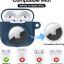 2 in 1 Silicone Case Compatible with AirPod 4 and AirTag 2/1, Shockproof Protective Skin Cover for AirPods 4th Generation with Cleaner Kit & Carabiner (Dark Blue)