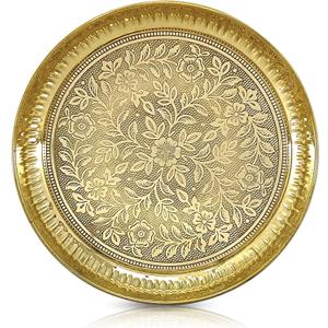 NOBILITY 6 Inch Brass Pooja Plate Pital Puja Set Arti Thali Traditional Handcrafted for Home Office Mandir Wedding Return Gift Items