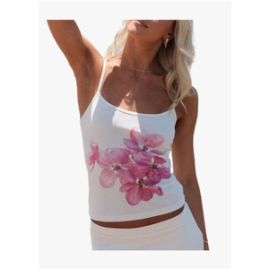 Women Y2k Floral Tank Top One Shoulder Backless Graphic Tee Sleeveless Flower Print Slim Fitted Crop Tops Retro Trendy
, Size -S
