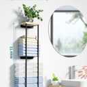 Towel Racks for Bathroom, 2 Tier Wall Towel Holder with Wood Shelf, Metal Wall Mounted Towel Rack Bathroom Organizers and Storage, Black