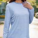 Gardenwed Long Sleeve Shirts for Women Striped Crewneck Loose Fit Basic Tops 2025 Fall T-Shirt (Blue, XXL)