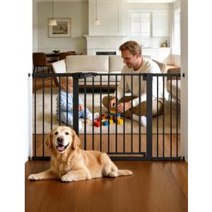Babelio Extra Wide Baby/Dog Gate PressGuard P7, 29-55" Auto Close for The House and Doorway, Safety Pressure Mounted Pet Door, NO Need Tools and Drilling, Black
