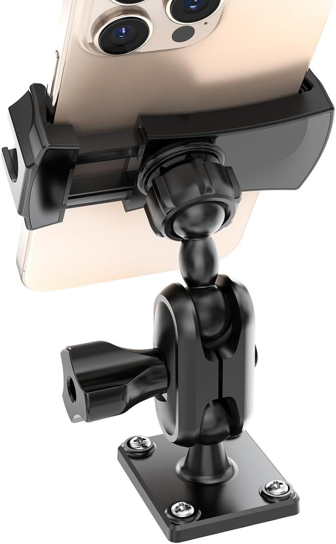 MAGJIEYX Car Phone Holder for Truck/Wall/Boat, Drill-Base Mount for Van Dashboard, Durable 360Adjustable & Firm Grip Clamp Stand Compatible with 4.7"-6.9"iPhone/HTC/LG/Nexus/Samsung/Huawei(Short Arm)