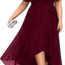 Womens Plus Size Long Dress Chiffon High Low Split Ruffle Evening Bridesmaid Wedding Guest Formal Maxi Dresses (20 Plus, Burgundy)