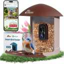 Smart Bird Feeder with Camera Solar Powered, 2.5K HD Birdwatching Camera with Free AI Bird Identification, Instant Notifications & Auto Video Capture, Brown