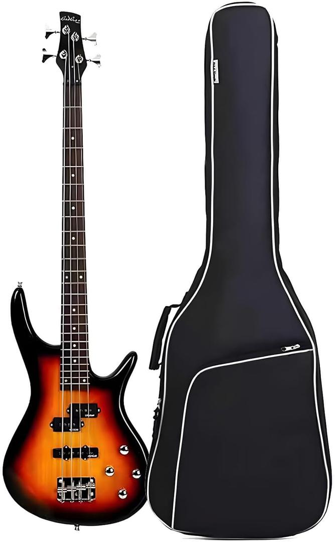 TBACW Bass Guitar Case - Bass Guitar Gig Bag 0.4 Inch Thick Padding Backpack Soft & Large Pocket & Back Hanger Loop Black (Bass Bag)