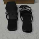 Women's Flat Sandals Strappy Square Open Toe Slide Sandals Dressy Comfortable Wide Feet Friendly (11, Black)