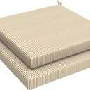 LVTXIII Outdoor Chair Cushions 19"x19"x2" Pack of 2, Water-Repellent Square Corner Memory Foam Seat Cushions with Ties for Garden Patio Furniture, Strip Beige