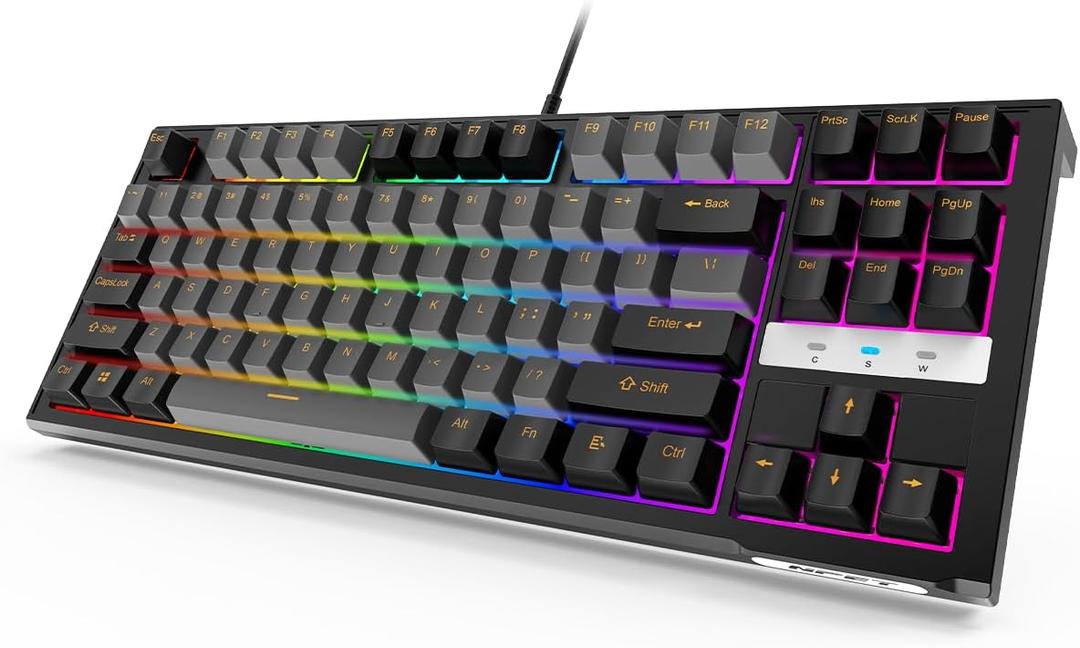 NPET CR87 Mechanical Gaming Keyboard, Hot-Swappable 87-Key Compact, RGB Gaming Keyboard with 45g Red Switches, Anti-Ghosting, for PC Gaming & Typing, Beginner-Friendly (Black&Grey)