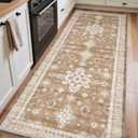 DEXI Kitchen Runner Rug 3x7,Washable Hallway Floor Mat Non Slip Absorbent,Vintage Floral Carpet for Farmhouse Entryway, Laundry Room, Patio Entrance, Light Brown