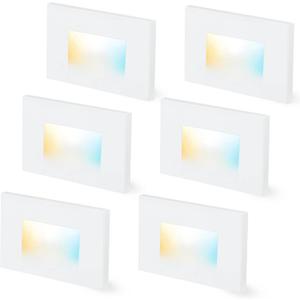 CLOUDY BAY Dimmable Upgraded 3 Color 120V LED Indoor Outdoor Step Lights,3000K/4000K/5000K 3W 100lm,Stair Light,White,6 Pack