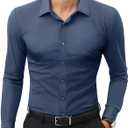 Stretch Mens Dress Shirts Long Sleeve Slim Fit Dress Shirts for Men Muscle Fit Wrinkle Free Button Down Shirt (Large, Dark Grey)