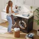 2-Tier Washer Dryer Countertop with 2.75"H Edge Rails, 54" W x 27.55" D Laundry Countertop for Folding Clothes, Washer and Dryer Topper with Non-Slip Pad (White), Standard-2 Tier