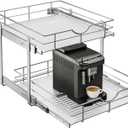 WelFurGeer 2-Tier Stainless Steel Pull Out Cabinet Organizer, Soft Close Damping Slides, Heavy Duty Chrome Plated Wire Basket with Shelf Liner, Perfect for Kitchen Cabinets, Pantry Storage, Under Sink