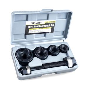 Lichamp Manual Knockout Punch Kit, Heavy Duty Metal Sheet Knock Out Box Hole Cutter Conduit Punch Driver Die Set